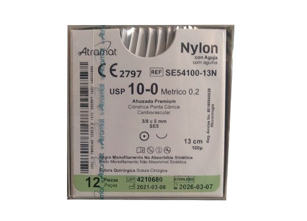 SE54100-13N | Fio Sutura Nylon 10-0 AG Cilíndrica 3/8, 5 mm - Microcirurgia  (equivalente ao Mononylon W2814G)