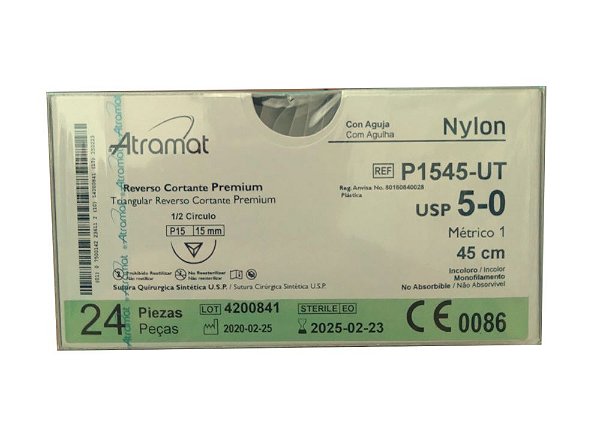 P1545-UT | Fio Sutura Nylon Incolor 5-0 AG Triang. 1/2 15 mm (equivalente ao Mononylon P1602T)