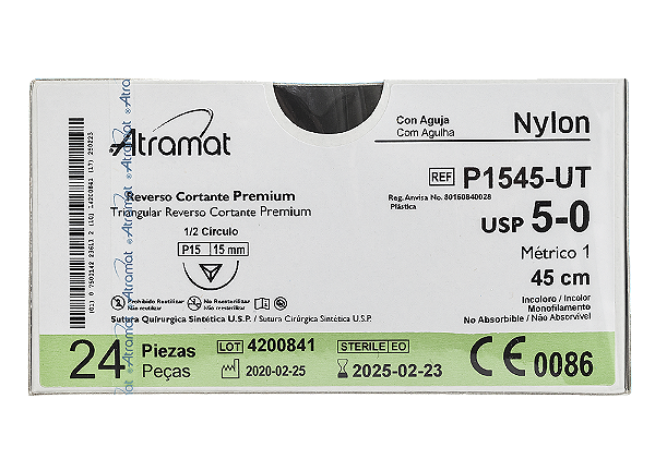 P1545-UT | Fio Sutura Nylon Incolor 5-0 AG Triang. 1/2 15 mm