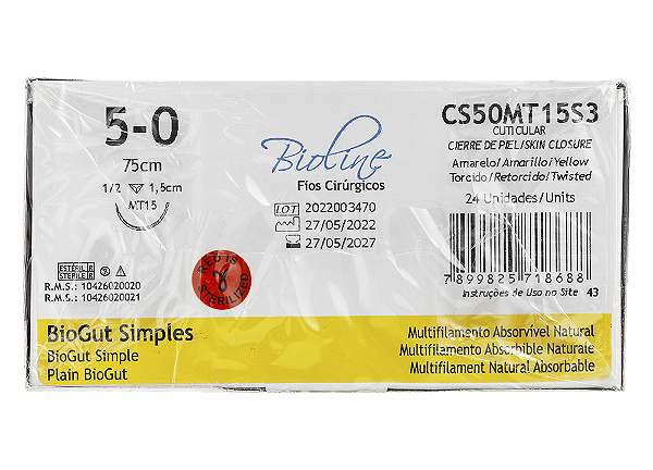 CS50MT15S3 | Fio Sutura Catgut Simples 5-0 AG Triang. 1/2 15 mm