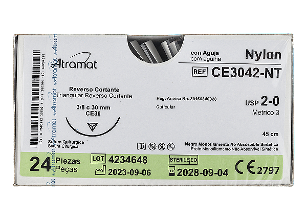 CE3042-NT | Fio Sutura Nylon 2-0 AG Triang. 3/8 30 mm