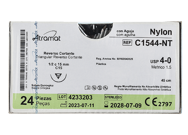 C1544-NT | Fio Sutura Nylon 4-0 AG Triangular 1/2 15 mm