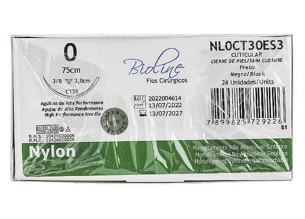 NL0CT30ES3 | Fio Sutura Nylon 0 AG Triang. 3/8 30 mm