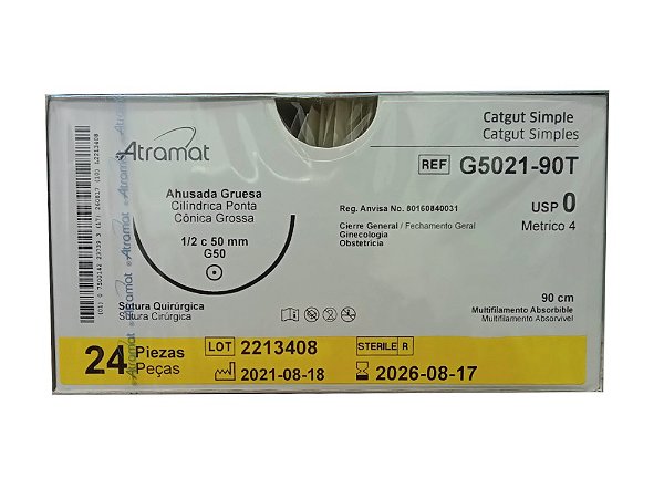 G5021-90T | Fio Sutura Catgut Simples 0 AG Cil. 1/2 Circ 50 mm (equivalente ao 1871T)