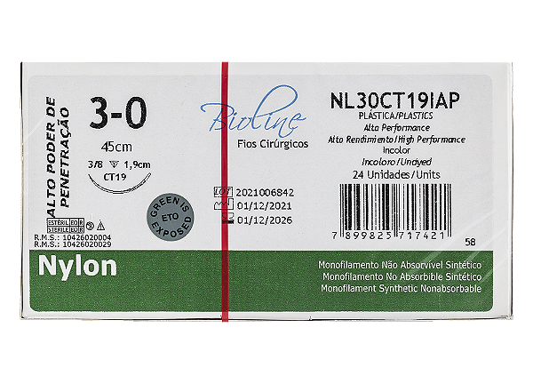 NL30CT19IAP | Fio Sutura Nylon Incolor 3-0 AG Triang. 3/8 19 mm - Plástica