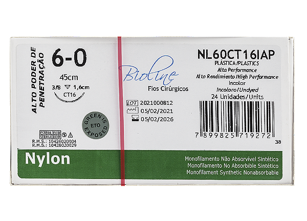 NL60CT16IAP | Fio Sutura Nylon Incolor 6-0 AG Triang. 3/8 16 mm