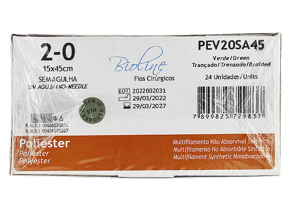 PEV20SA45 | Fio Sutura de Poliéster 2-0 15x45 cm Sem Agulha