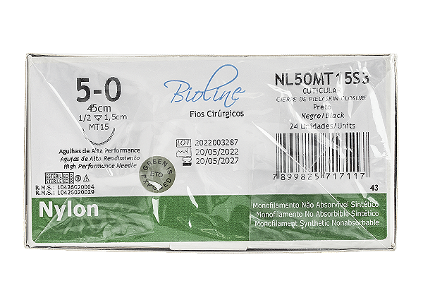 NL50MT15S3 | Fio Sutura Nylon 5-0 AG Triang. 1/2 15 mm