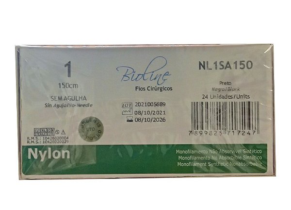 NL1SA150 | Fio Sutura Nylon 1 Sem Agulha 150 cm de comprimento