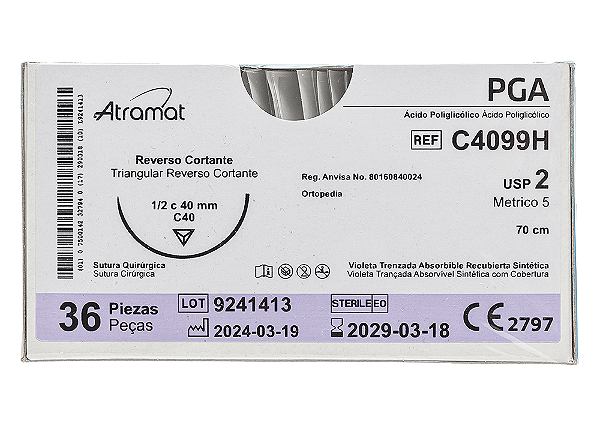 C4099H | Fio Sutura PGA 2 AG Triangular 1/2 Circ. 40 mm (Ortopedia)