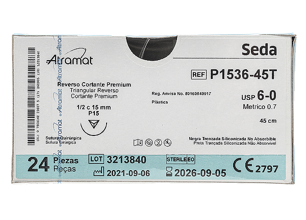 P1536-45T | Fio Sutura Seda 6-0 AG Triang. 1/2 15 mm