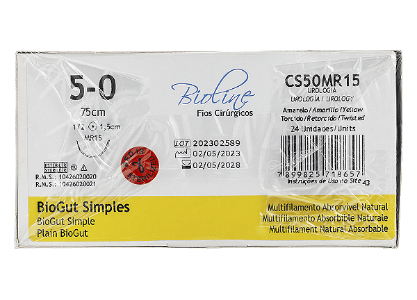 CS50MR15 | Sutura Catgut Simples 5-0 AG Cilíndrica 1/2 círculo 15 mm (Urologia)