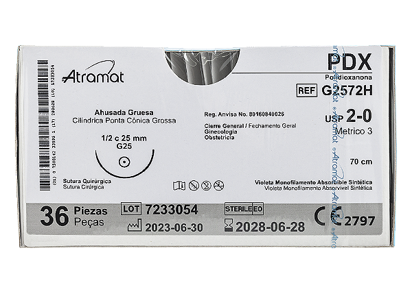 G2572H | Fio Sutura PDX Atramat 2-0 AG Cil. 1/2 círclo 25 mm
