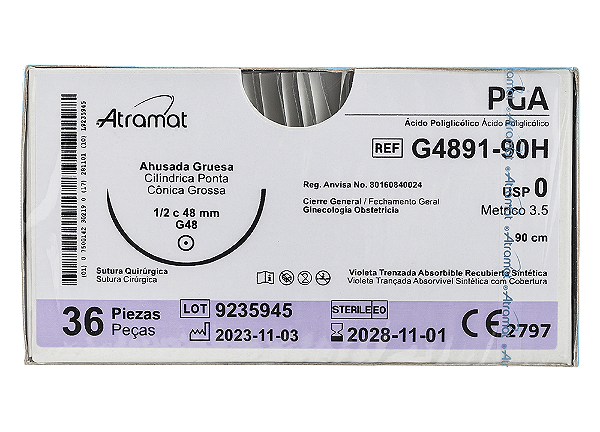 G4891-90H | Fio Sutura PGA 0 AG Cilíndrica 1/2 Circ. 48 mm