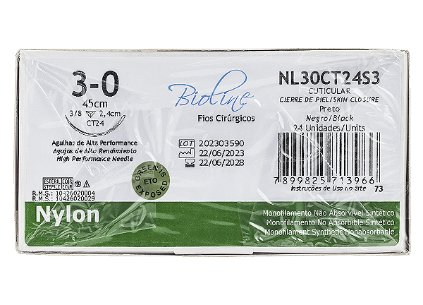 NL30CT24S3 | Fio Sutura Nylon 3-0 AG Triang. 3/8 24 mm