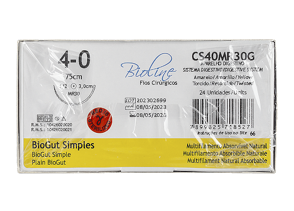 CS40MR30G | Sutura Catgut Simples 4-0 AG Cilíndrica 1/2 círculo 30 mm