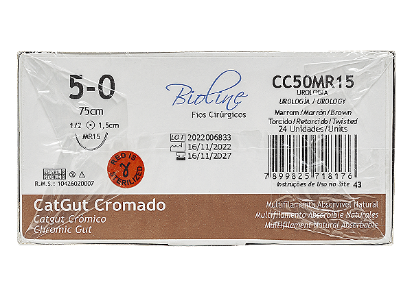 CC50MR15 | Fio Sutura Catgut Cromado 5-0 AG 1/2 15 mm - Urologia