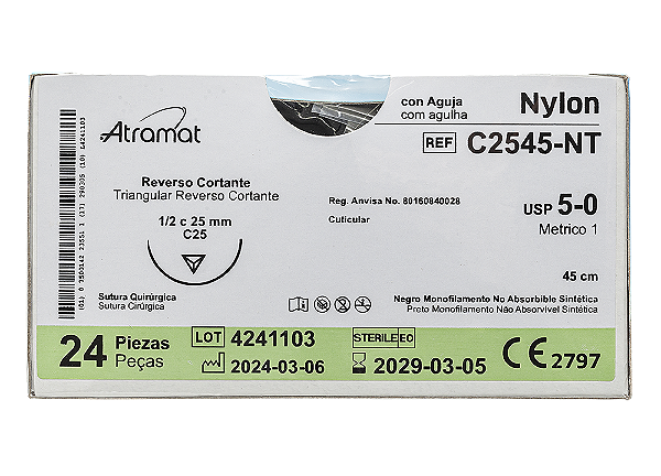 C2545-NT | Fio Sutura Nylon 5-0 AG Triang. 1/2 25 mm