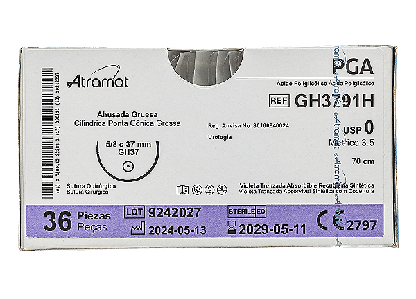 GH3791H | Fio Sutura PGA 0 AG Cil. 5/8 37 mm - Urologia