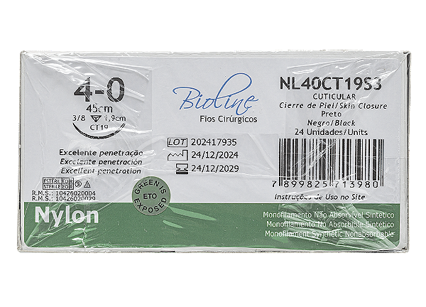 NL40CT19S3 | Fio Sutura Nylon 4-0 AG Triang. 3/8 19 mm