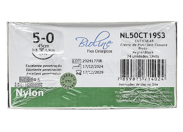 NL50CT19S3 | Fio Sutura Nylon 5-0 AG Triang. 3/8 19 mm