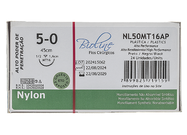 NL50MT16AP | Fio Sutura Nylon 5-0 AG Triang. 1/2 16 mm - Plástica