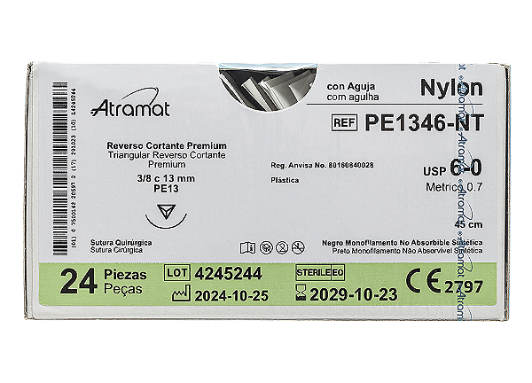 PE1645-NT | Fio Sutura Nylon 5-0 AG Triang. 3/8 16 mm - Plástica
