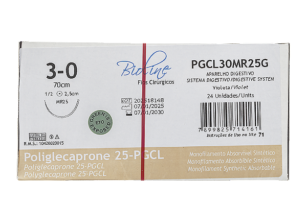 PGCL30MR25G | Fio PGC25 Violeta 3-0 AG Cilíndrica  1/2 Circ. 25 mm