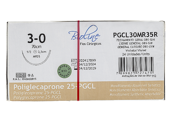 PGCL30MR35R | Fio PGC25 Violeta 3-0 AG Cilíndrica  1/2 35 mm