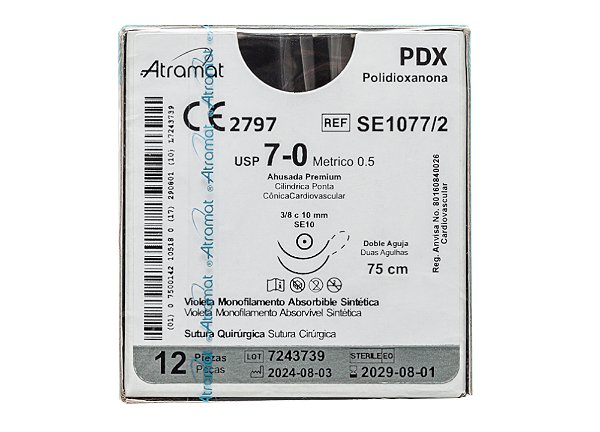 SE1077/2 | Fio Sutura Polidioxanona / PDX 7-0 2 x AG Cilíndrica Cardiovascular 1/2 10 mm