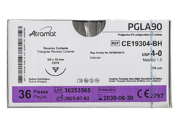 CE19304-BH | Fio Sutura Poliglactina 910 Incolor 4-0 AG Triangular 19 mm