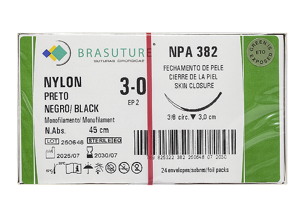 NPA382 | Fio Sutura Nylon 3-0 AG Triang. 3/8 30 mm