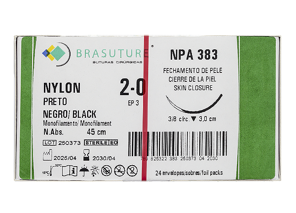 NPA383 | Fio Sutura Nylon 2-0 AG Triang. 3/8 30 mm