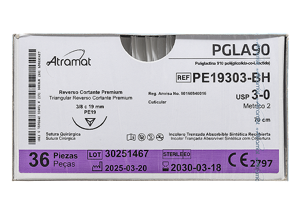 PE19303-BH | Fio Sutura Poliglactina 910 4-0 AG Trinagular Premium 3/8 Circ. 19 mm