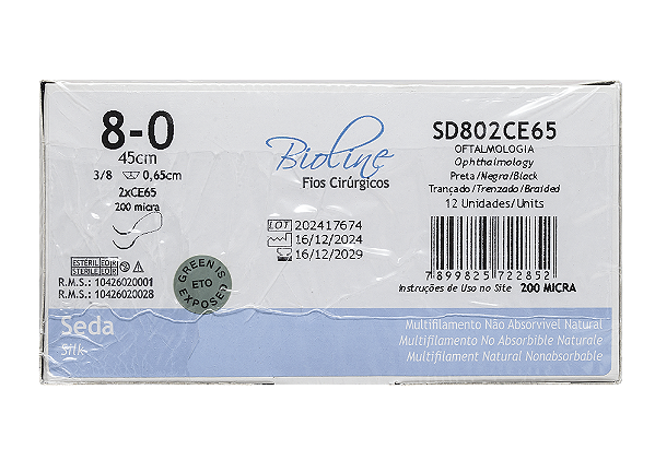 SD802CE65 | Fio Sutura Seda 8-0 Duas Agulhas Esp 6,5 mm - Oftalmologia