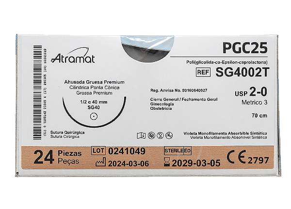 SG4002T | Fio PGC25 Violeta 2-0 AG Cilíndrica 1/2 Circ. 40 mm