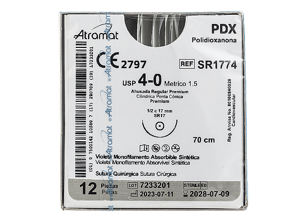 SR1774 | Fio Sutura PDX Atramat 4-0 AG Cil. 1/2 Circ. 17 mm