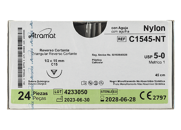 C1545-NT | Fio Sutura Nylon 5-0 AG Triangular 1/2 15 mm