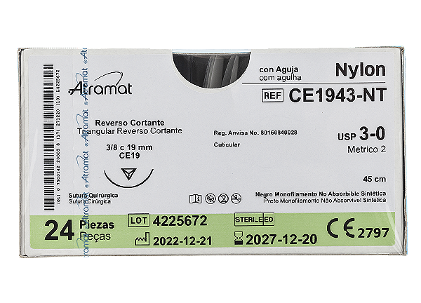 CE1943-NT | Fio Sutura Nylon 3-0 AG Triang. 3/8 19 mm