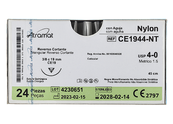 CE1944-NT | Fio Sutura Nylon 4-0 AG Triang. 3/8 19 mm