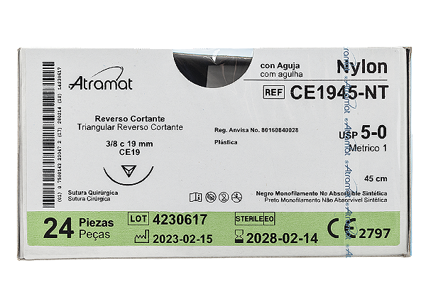 CE1945-NT | Fio Sutura Nylon 5-0 AG Triang. 3/8 19 mm