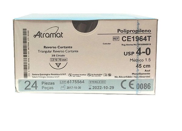 CE1964T | Fio Sutura Polipropileno 4-0 AG Triang. 3/8 19 mm (equivalente ao Prolene 8183T)