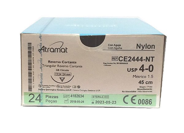 CE2444-NT | Fio Sutura Nylon 4-0 AG Triang. 3/8 24 mm (equivalente ao Mononylon 1164T)
