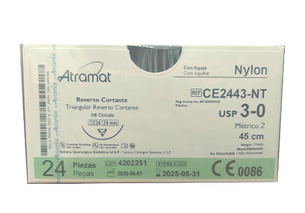 CE2443-NT | Fio Sutura Nylon 3-0  AG Triang. 3/8 24 mm (equivalente ao Mononylon 1163T)