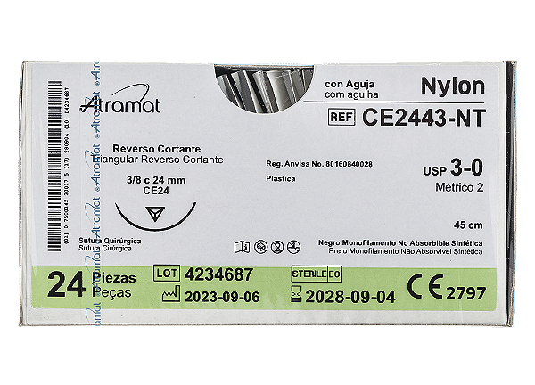CE2443-NT | Fio Sutura Nylon 3-0  AG Triang. 3/8 24 mm