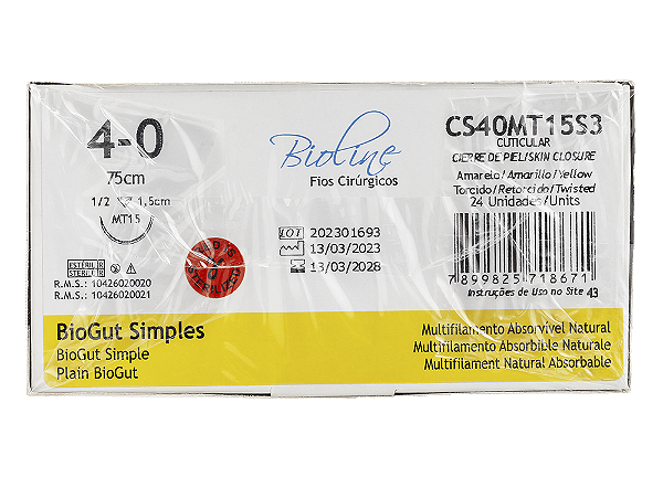 CS40MT15S3 | Fio Sutura Catgut Simples 4-0 AG Triang. 1/2 15 mm