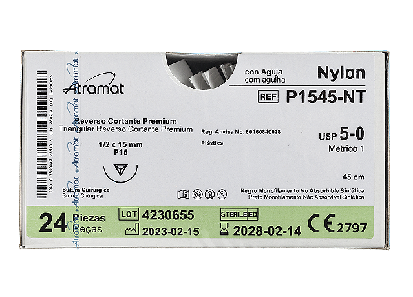 P1545-NT | Fio Sutura Nylon 5-0 AG Triang. 1/2 Circ. 15 mm