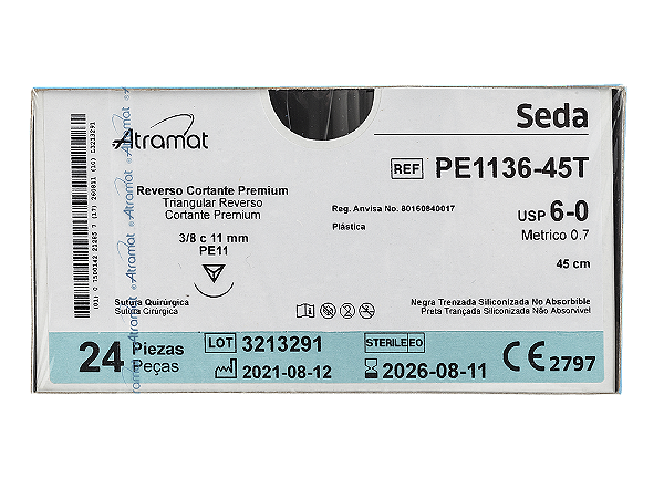 PE1136-45T | Fio Sutura Seda 6-0 AG Triang. 3/8 11 mm