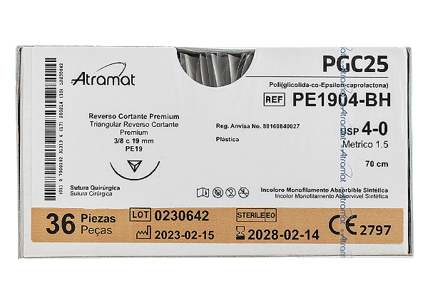 PE1904-BH | Fio Sutura PGC25 4-0 AG Triang. 3/8 19mm