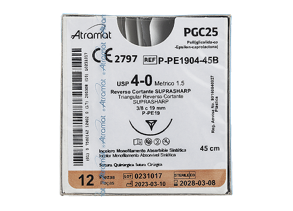 P-PE1904-45B | Fio Sutura PGC25 4-0 AG Triang. 3/8 19mm